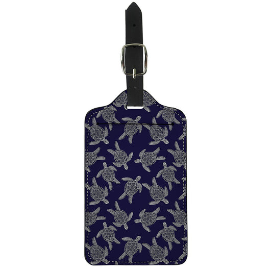 White And Blue Turtle Pattern Print Luggage Tag