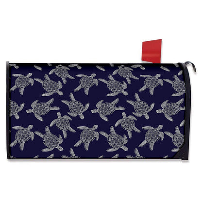 White And Blue Turtle Pattern Print Mailbox Cover