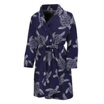White And Blue Turtle Pattern Print Men's Bathrobe