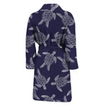 White And Blue Turtle Pattern Print Men's Bathrobe