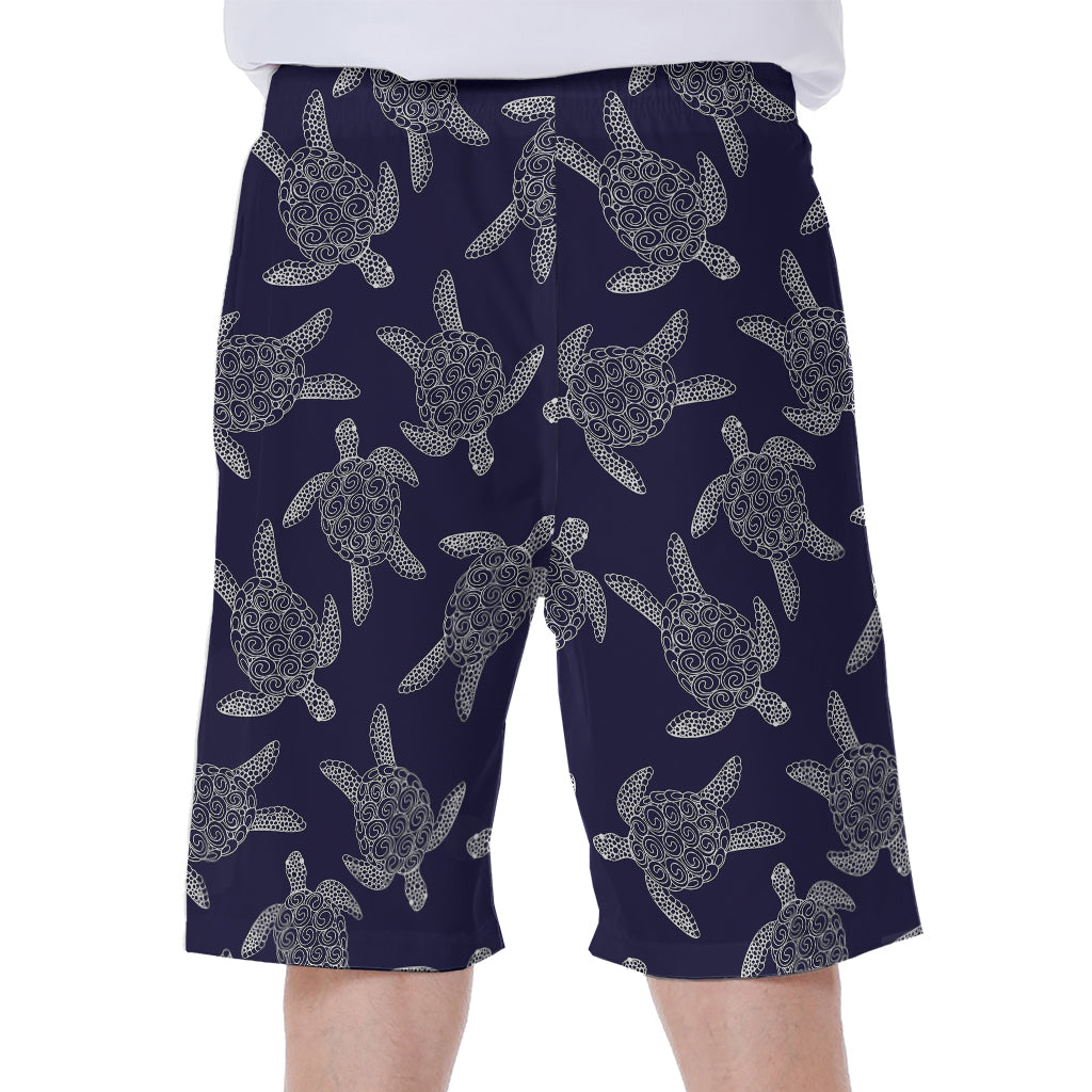 White And Blue Turtle Pattern Print Men's Beach Shorts