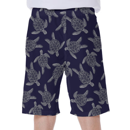 White And Blue Turtle Pattern Print Men's Beach Shorts