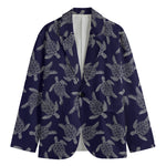 White And Blue Turtle Pattern Print Men's Blazer