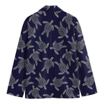 White And Blue Turtle Pattern Print Men's Blazer