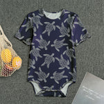 White And Blue Turtle Pattern Print Men's Bodysuit