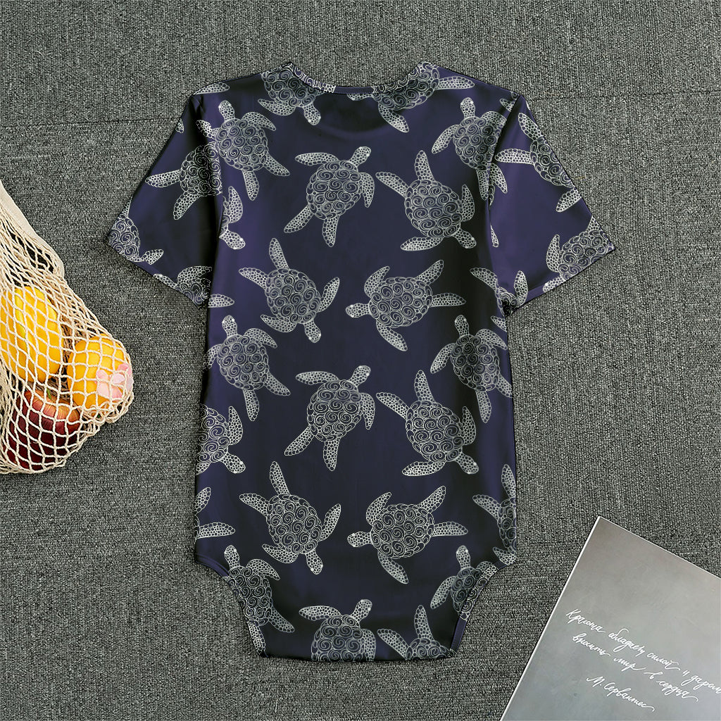 White And Blue Turtle Pattern Print Men's Bodysuit