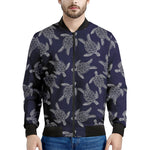 White And Blue Turtle Pattern Print Men's Bomber Jacket