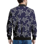 White And Blue Turtle Pattern Print Men's Bomber Jacket