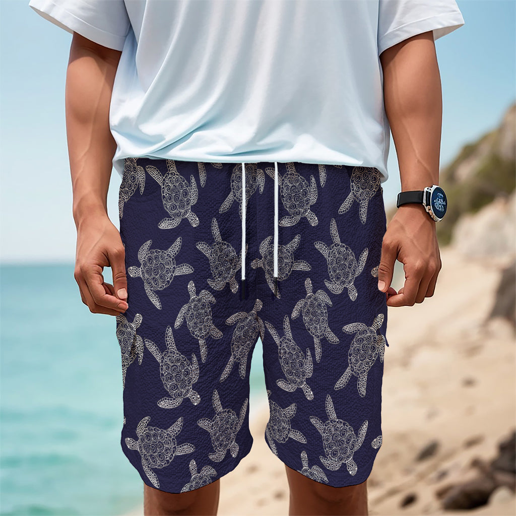 White And Blue Turtle Pattern Print Men's Cargo Shorts