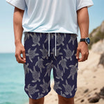 White And Blue Turtle Pattern Print Men's Cargo Shorts
