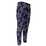White And Blue Turtle Pattern Print Men's Compression Pants