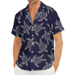 White And Blue Turtle Pattern Print Men's Deep V-Neck Shirt