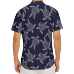 White And Blue Turtle Pattern Print Men's Deep V-Neck Shirt