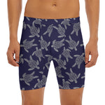 White And Blue Turtle Pattern Print Men's Long Boxer Briefs