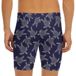 White And Blue Turtle Pattern Print Men's Long Boxer Briefs