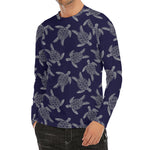 White And Blue Turtle Pattern Print Men's Long Sleeve Rash Guard