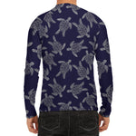 White And Blue Turtle Pattern Print Men's Long Sleeve Rash Guard