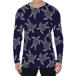 White And Blue Turtle Pattern Print Men's Long Sleeve T-Shirt