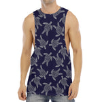 White And Blue Turtle Pattern Print Men's Muscle Tank Top