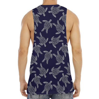 White And Blue Turtle Pattern Print Men's Muscle Tank Top