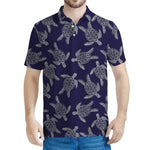 White And Blue Turtle Pattern Print Men's Polo Shirt