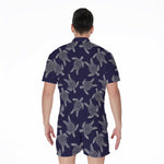 White And Blue Turtle Pattern Print Men's Rompers