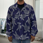 White And Blue Turtle Pattern Print Men's Shirt Jacket