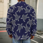 White And Blue Turtle Pattern Print Men's Shirt Jacket