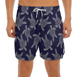 White And Blue Turtle Pattern Print Men's Split Running Shorts