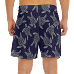 White And Blue Turtle Pattern Print Men's Split Running Shorts
