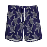 White And Blue Turtle Pattern Print Men's Sports Shorts