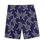 White And Blue Turtle Pattern Print Men's Sports Shorts