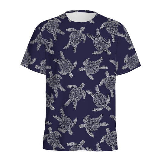 White And Blue Turtle Pattern Print Men's Sports T-Shirt
