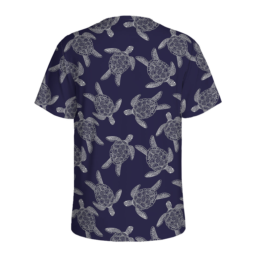 White And Blue Turtle Pattern Print Men's Sports T-Shirt