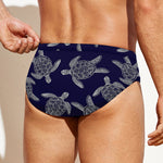 White And Blue Turtle Pattern Print Men's Swim Briefs