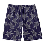 White And Blue Turtle Pattern Print Men's Swim Trunks