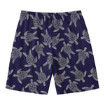 White And Blue Turtle Pattern Print Men's Swim Trunks