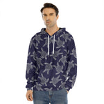 White And Blue Turtle Pattern Print Men's Velvet Pullover Hoodie