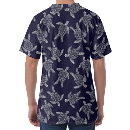 White And Blue Turtle Pattern Print Men's Velvet T-Shirt