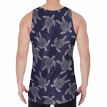 White And Blue Turtle Pattern Print Men's Velvet Tank Top