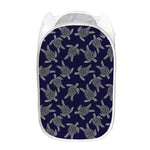 White And Blue Turtle Pattern Print Mesh Laundry Hamper