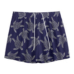 White And Blue Turtle Pattern Print Mesh Shorts