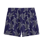 White And Blue Turtle Pattern Print Mesh Shorts