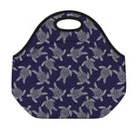 White And Blue Turtle Pattern Print Neoprene Lunch Bag