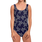White And Blue Turtle Pattern Print One Piece Swimsuit
