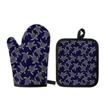White And Blue Turtle Pattern Print Oven Mitt And Pot Holder Set