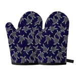 White And Blue Turtle Pattern Print Oven Mitts