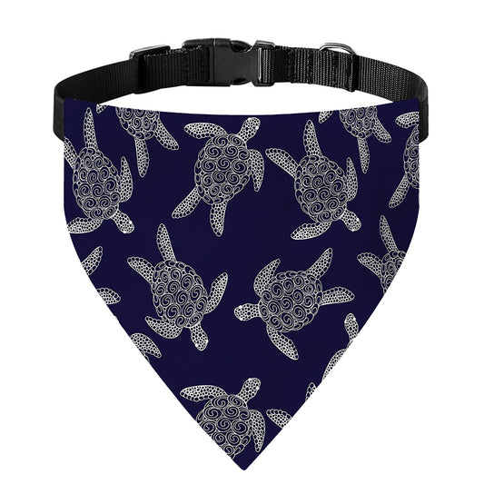 White And Blue Turtle Pattern Print Over The Collar Dog Bandana