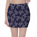 White And Blue Turtle Pattern Print Pencil Mini Skirt