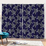 White And Blue Turtle Pattern Print Pencil Pleat Curtains